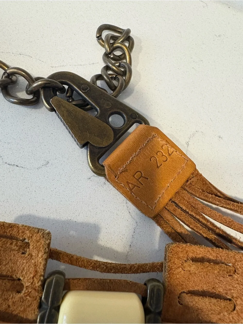Vintage handmade leather belt with adjustable chain